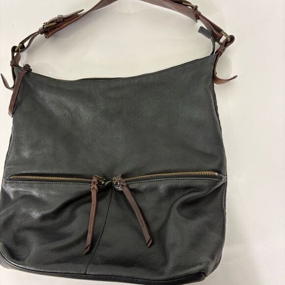 Cynthia Rowley Black Leather Large Hogo Purse with Brown Strap - Picture 6 of 14